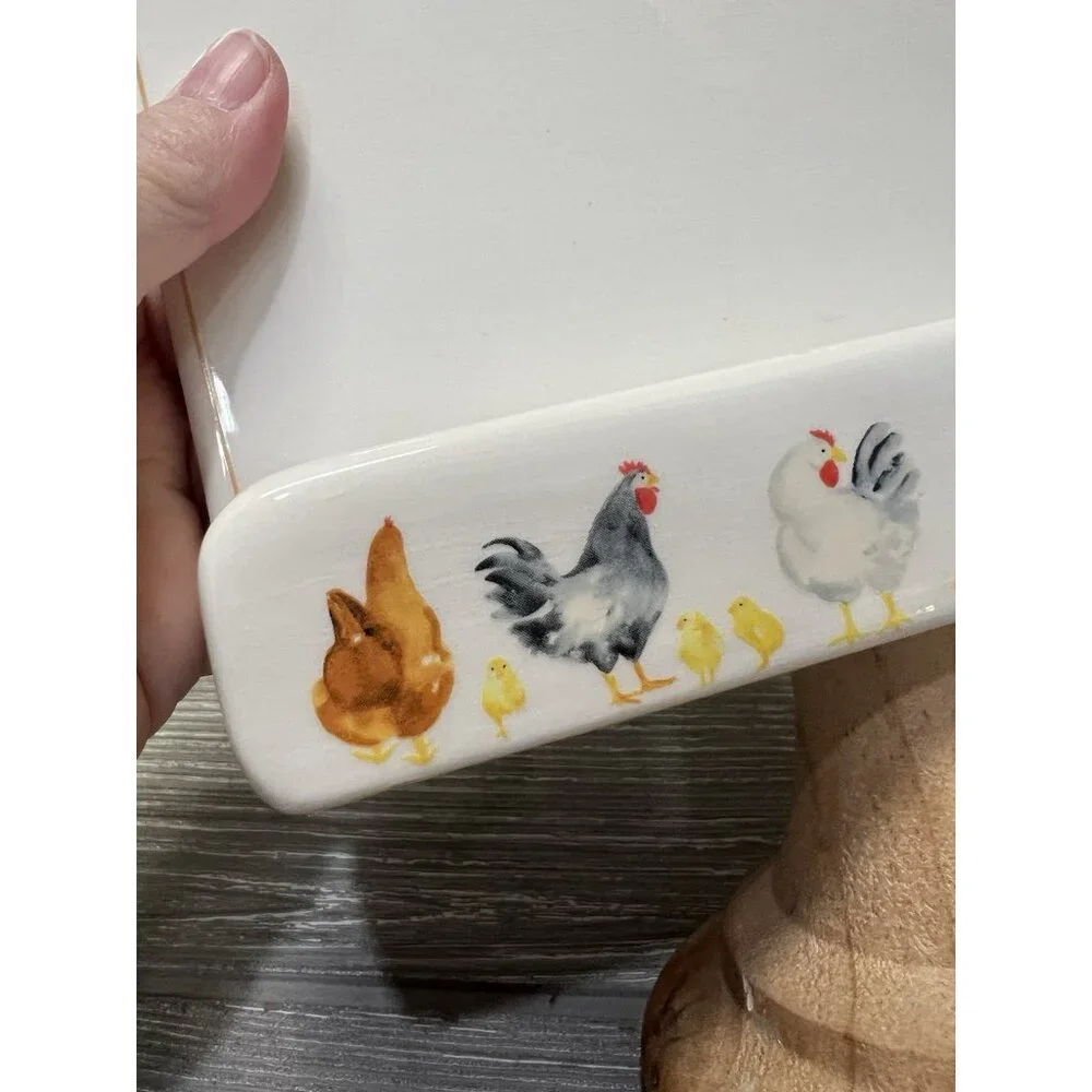 Ceramic Chickens Recipe Card Holder Wooden Pedestal Stand Red Shed - Picture 5 of 8